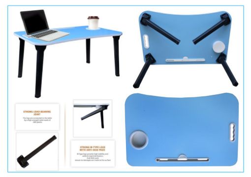 Picture of Multi-Purpose Laptop Table Foldable Non-Slip Legs Laptop Stands Foldable Study Laptop Table with Tablet Slot & Cup Holder